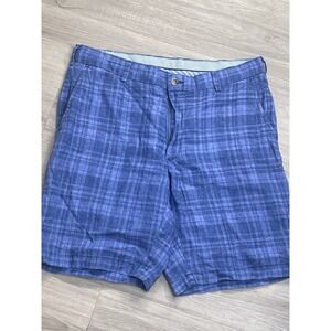 Peter Millar Stream song Blue Checked Pure Linen Men's Golf Shorts Size 32